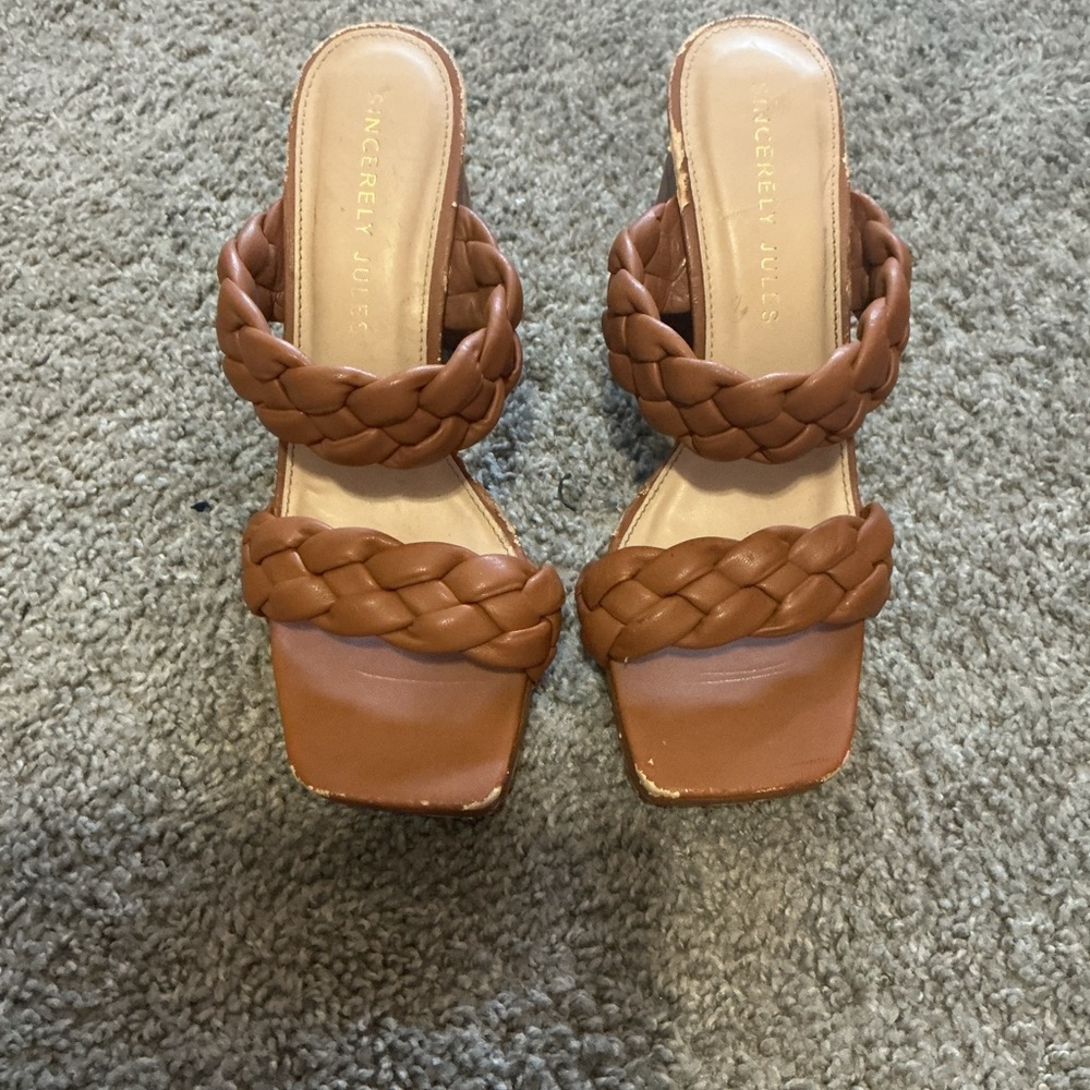 Sincerely Jules Tan Braided Heels